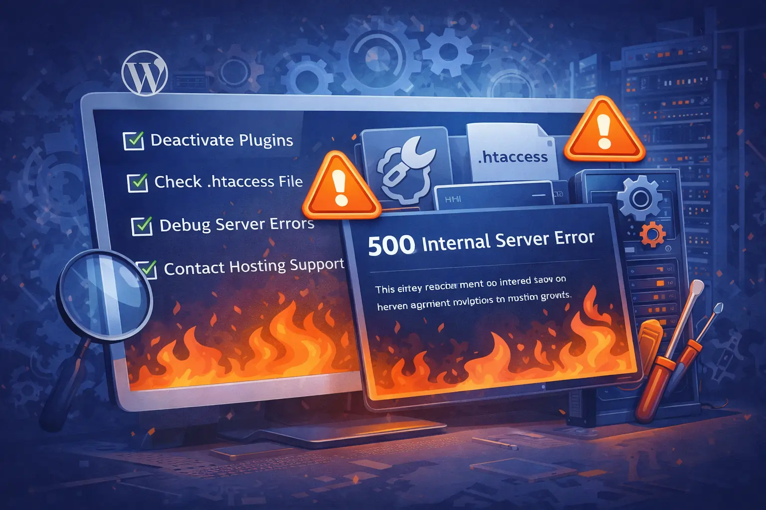 how to fix wordpress 500 internal server error step by step checklist plugins htaccess debug hosting