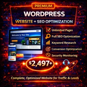 Premium WordPress Website Design and SEO Optimization package for $2,497+ including unlimited pages, full SEO optimization, keyword research, conversion optimization, and security monitoring by WordPress Repair Pro