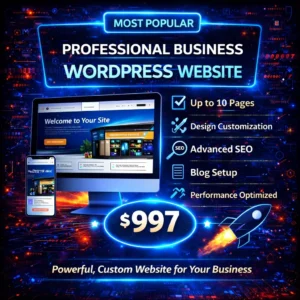Professional Business WordPress Website Design package for $997 including up to 10 pages, advanced SEO setup, blog configuration, and performance optimization by WordPress Repair Pro