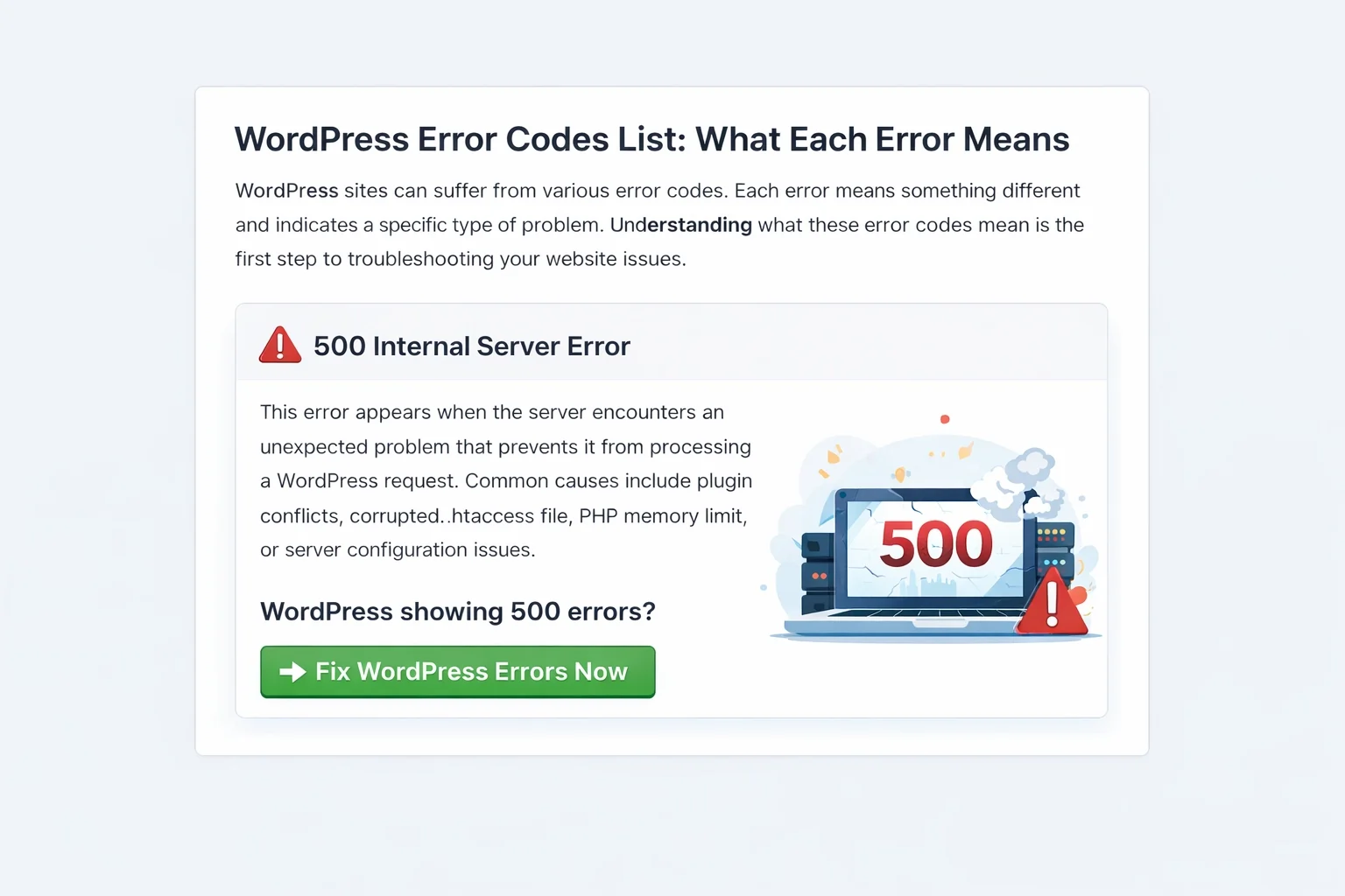 wordpress 500 internal server error explanation server failure warning website crash